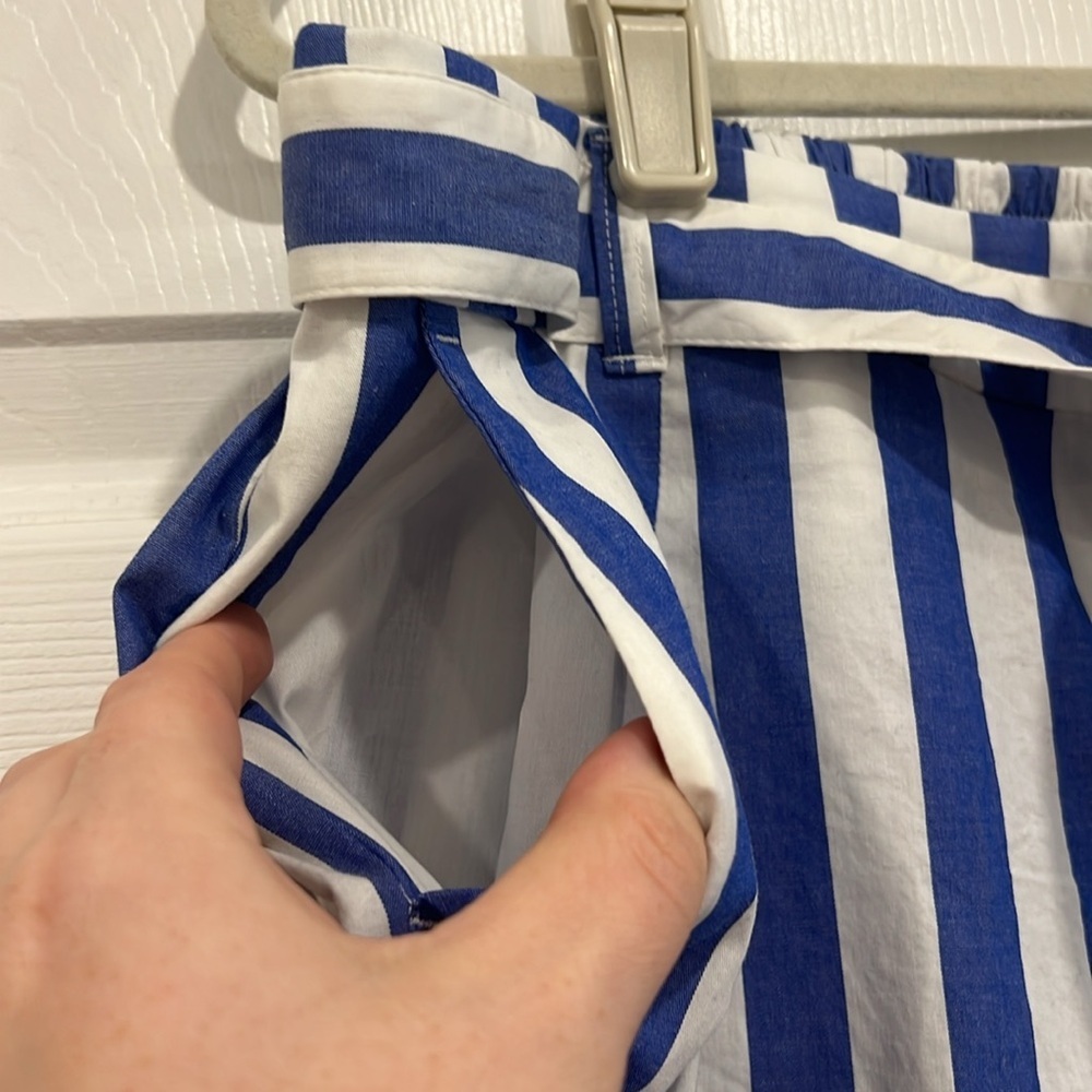 J. Crew Factory Striped Cotton-blend Poplin Tie-waist Shorts Blue White Size 16 - Picture 3 of 6